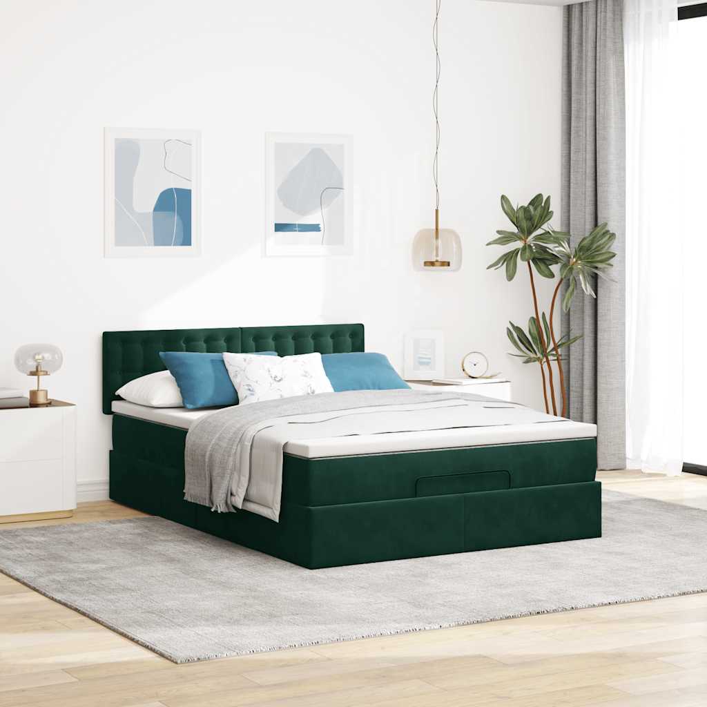 Estrutura de cama otomana com colchão 140x190cm verde escuro