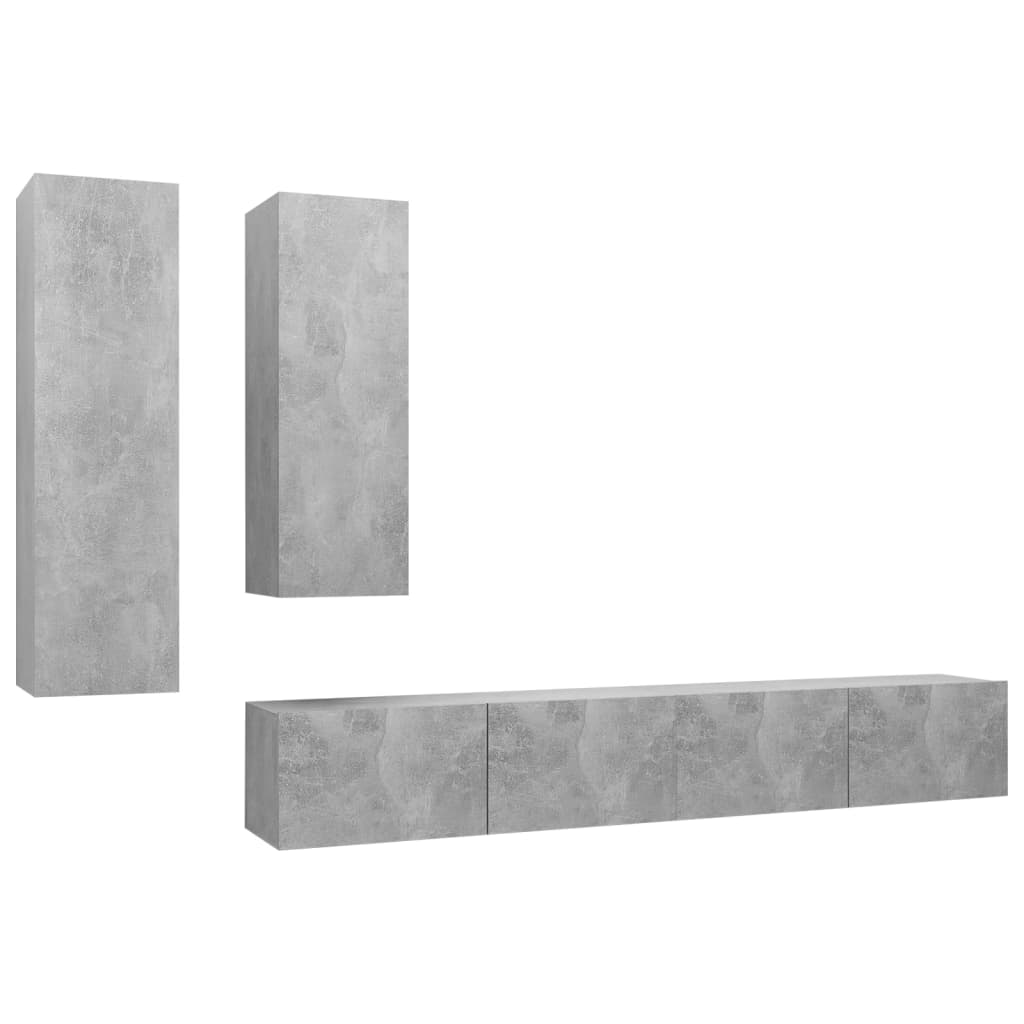 4 Pcs conjunto de móveis de TV derivados madeira cinza cimento