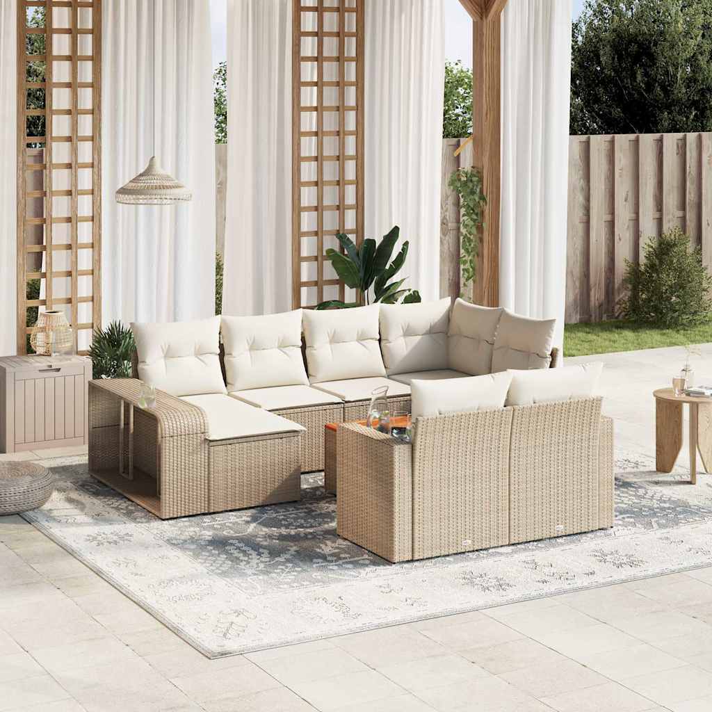 11 Pcs conjunto sofás de jardim c/ almofadões vime PE bege