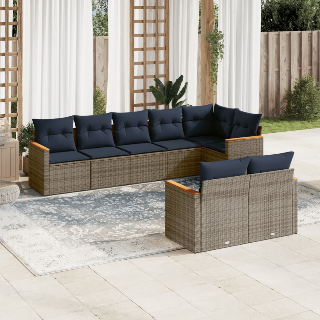 Conjunto de sofá de jardim com 8 peças e almofadas em rattan sintético cinza
