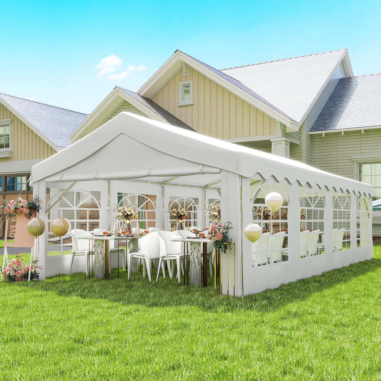 Tenda para festas 4x8 m tenda de jardim com paredes removíveis, porta e janelas upf50+ branco