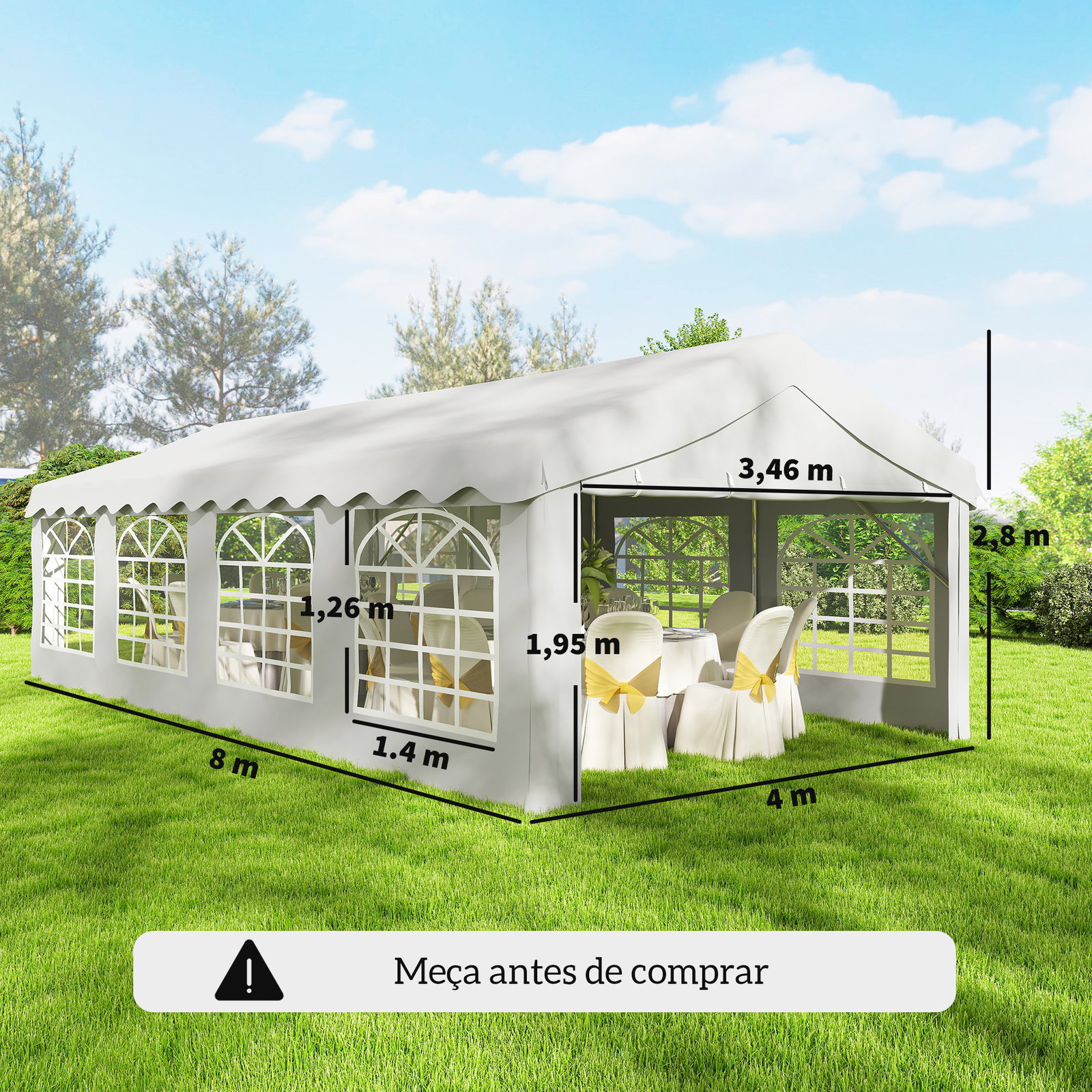 Tenda para festas 4x8 m tenda de jardim com paredes removíveis, porta e janelas upf50+ branco