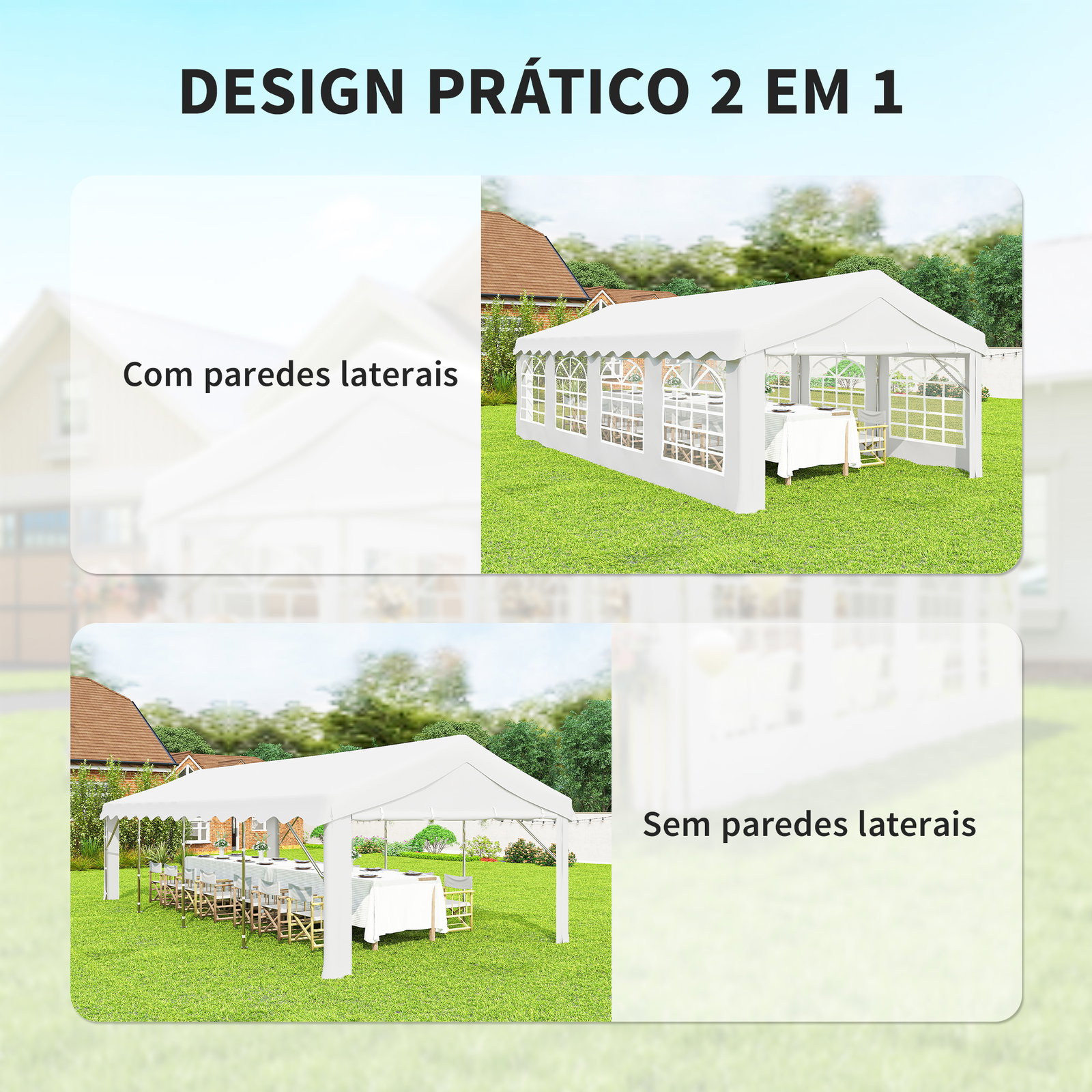 Tenda para festas 4x8 m tenda de jardim com paredes removíveis, porta e janelas upf50+ branco