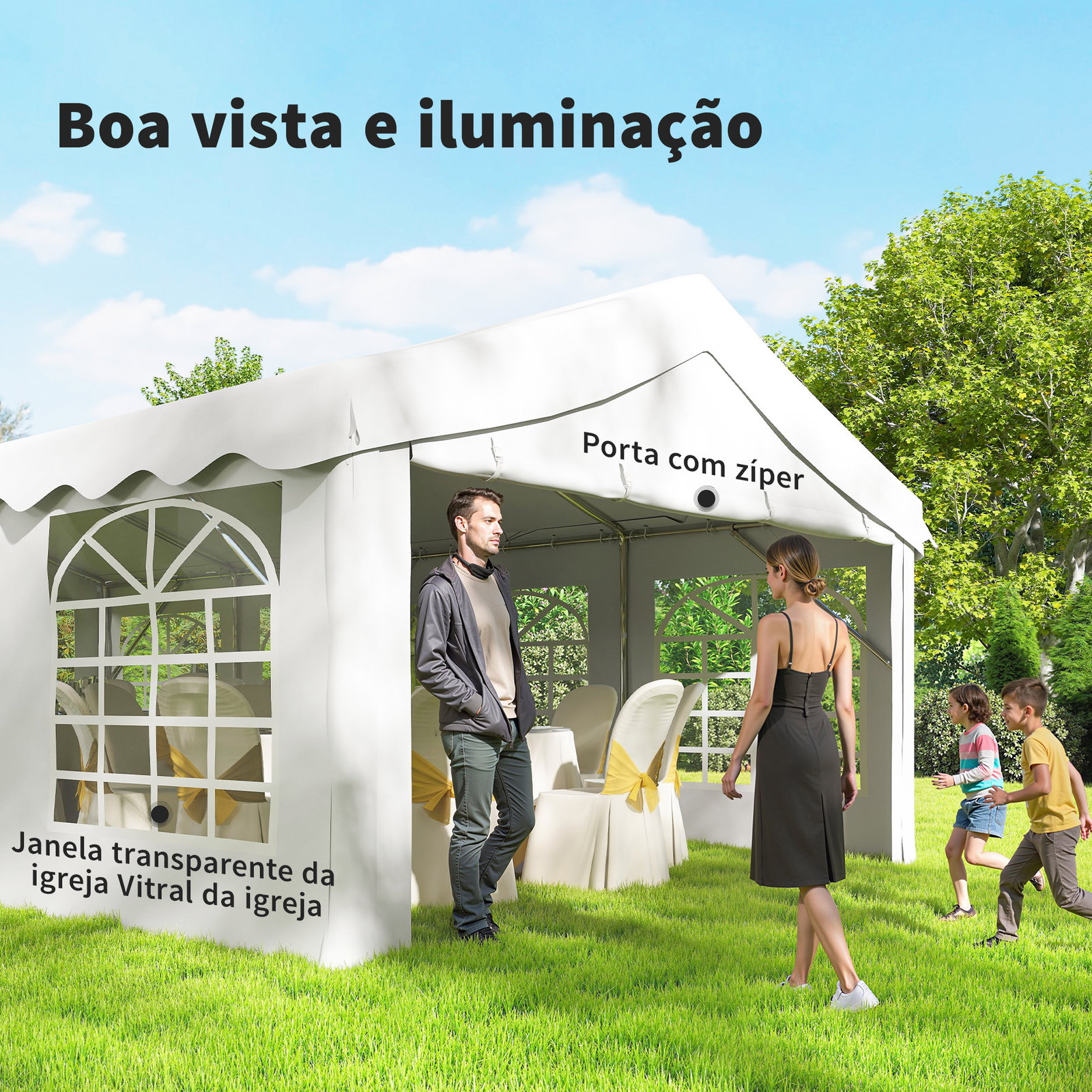 Tenda para festas 4x8 m tenda de jardim com paredes removíveis, porta e janelas upf50+ branco