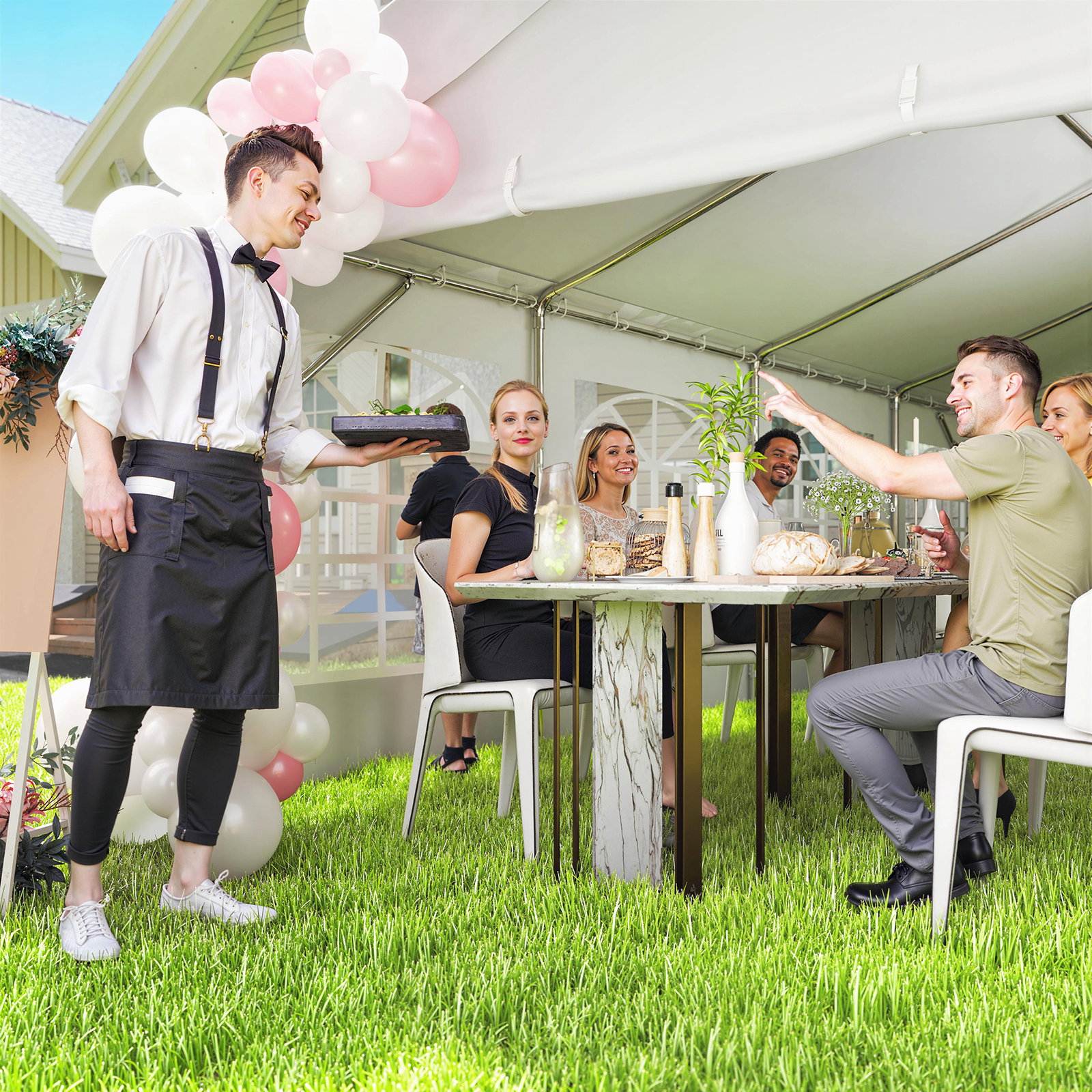 Tenda para festas 4x8 m tenda de jardim com paredes removíveis, porta e janelas upf50+ branco
