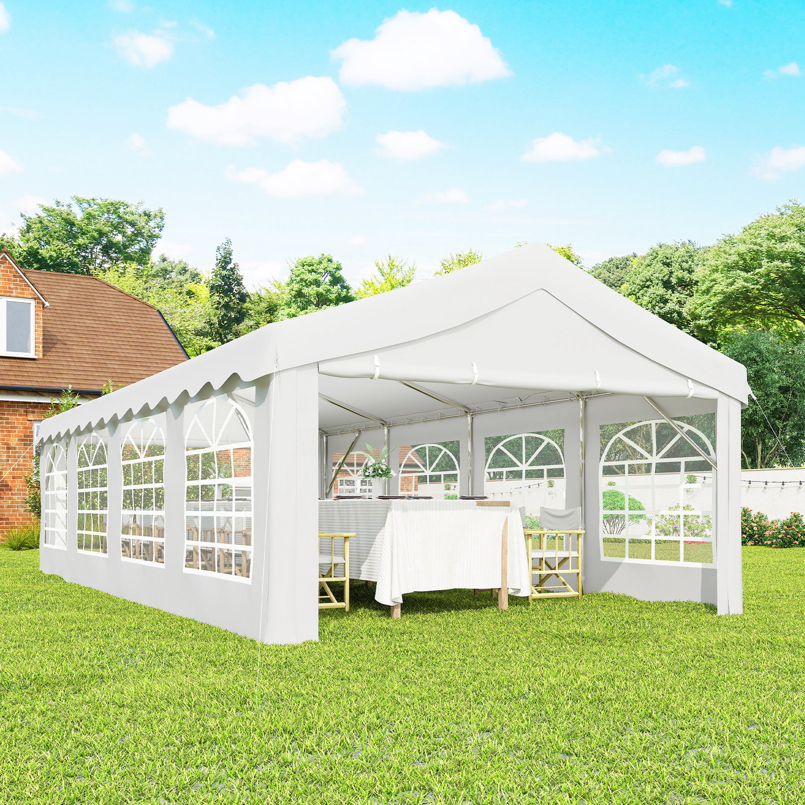 Tenda para festas 4x8 m tenda de jardim com paredes removíveis, porta e janelas upf50+ branco