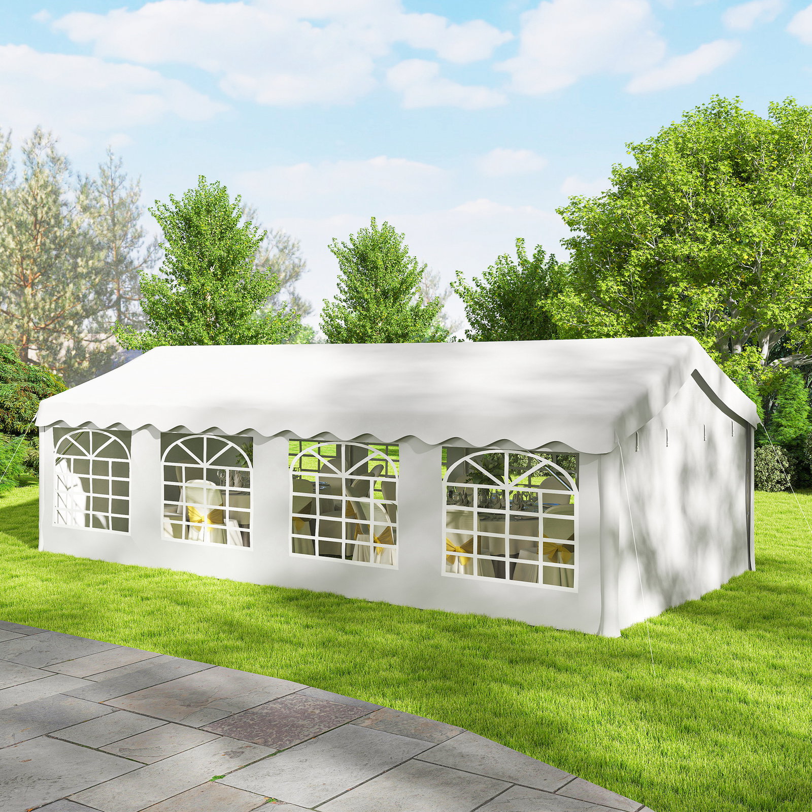 Tenda para festas 4x8 m tenda de jardim com paredes removíveis, porta e janelas upf50+ branco
