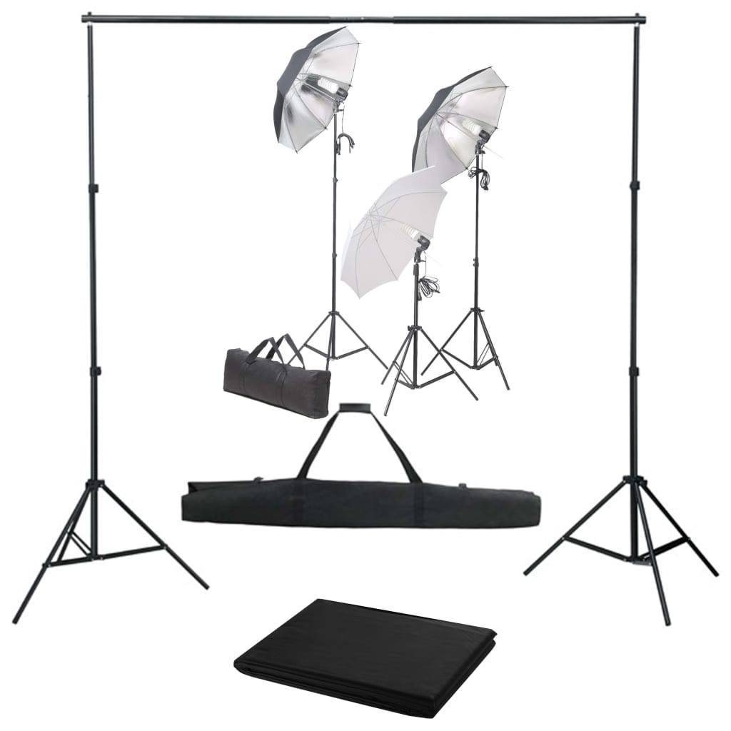 Kit de estúdio fotográfico com conjunto de iluminação e fundo