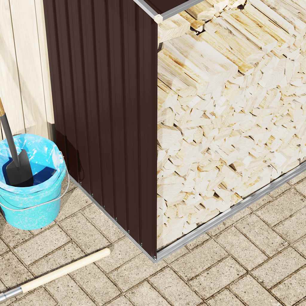 Abrigo jardim p/ arrumação de troncos aço 330x84x152cm castanho