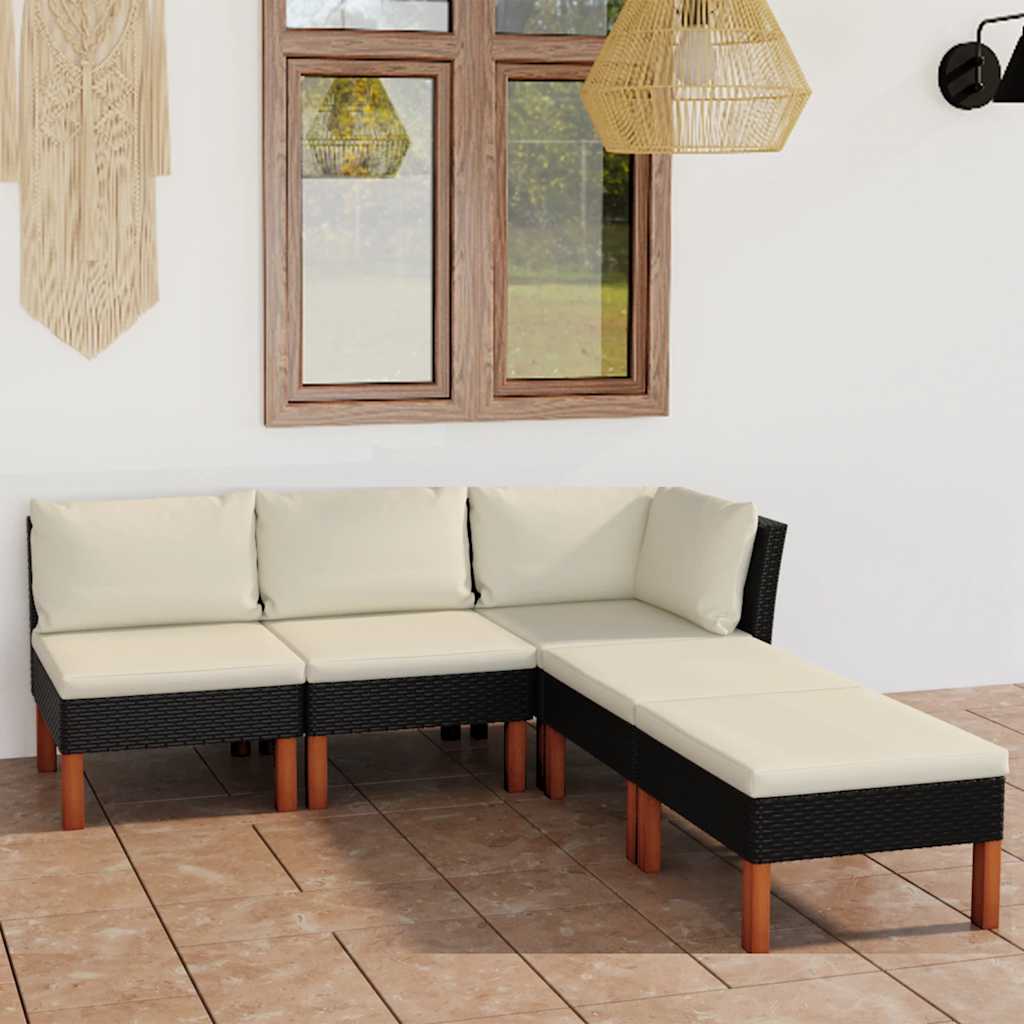 5 Pcs conjunto lounge de jardim c/ almofadões vime PE preto