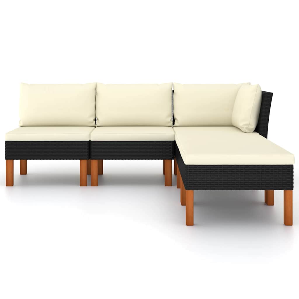 5 Pcs conjunto lounge de jardim c/ almofadões vime PE preto