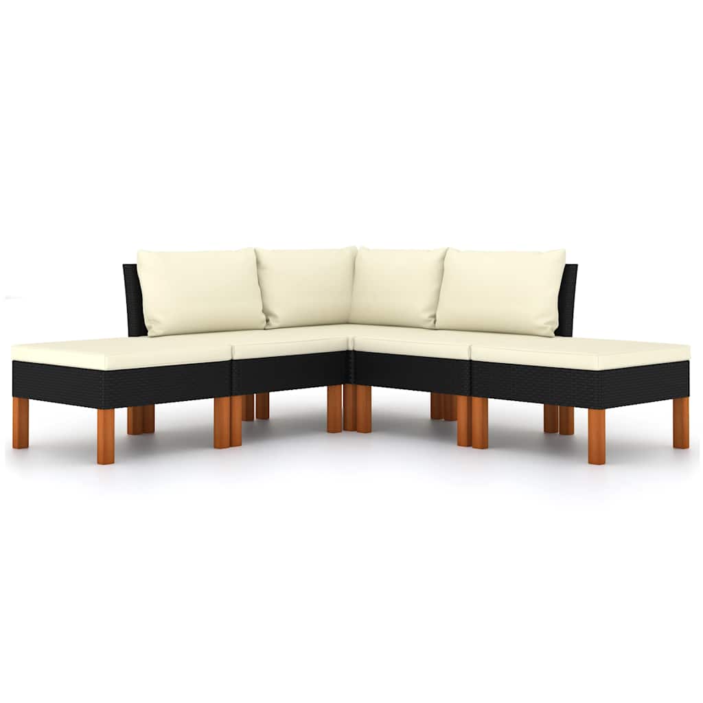 5 Pcs conjunto lounge de jardim c/ almofadões vime PE preto