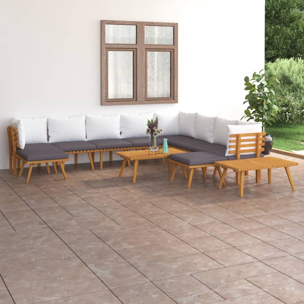 12 Pcs conjunto lounge de jardim c/ almofadões acácia maciça