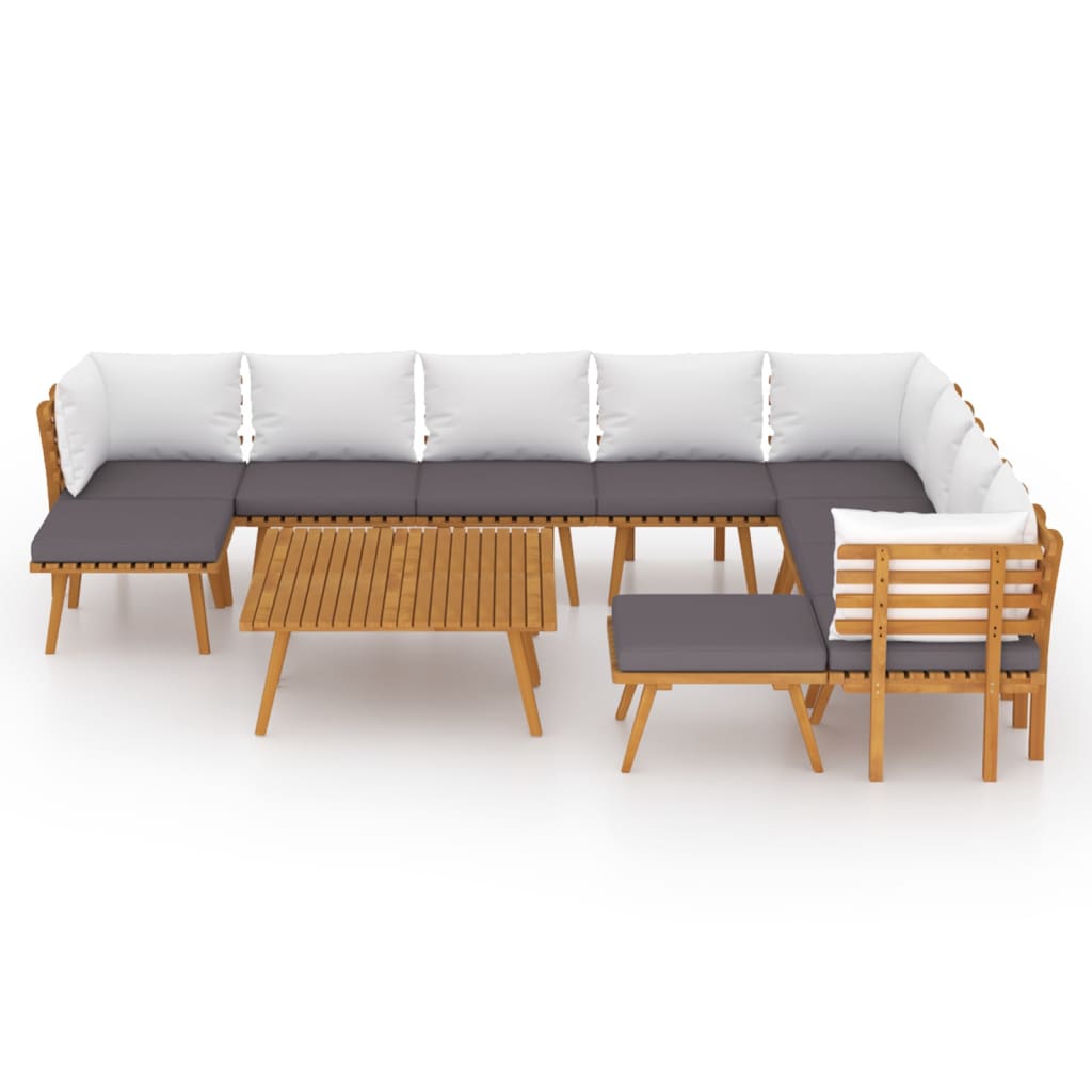 12 Pcs conjunto lounge de jardim c/ almofadões acácia maciça