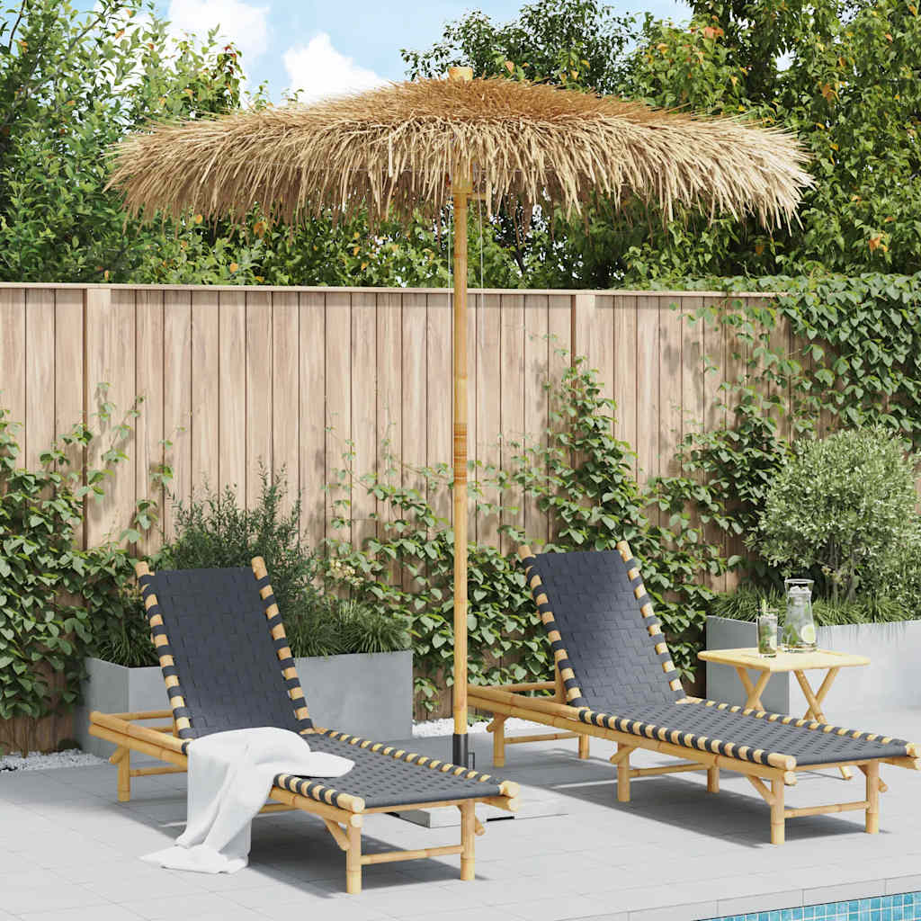 Guarda-chuva tiki com dossel de folha de bananeira 240 cm bambu