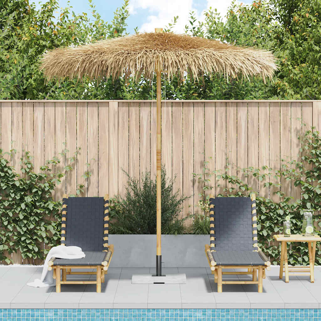 Guarda-chuva tiki com dossel de folha de bananeira 240 cm bambu