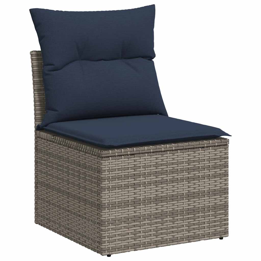 5 Pcs conjunto sofás de jardim c/ almofadões vime PE cinzento