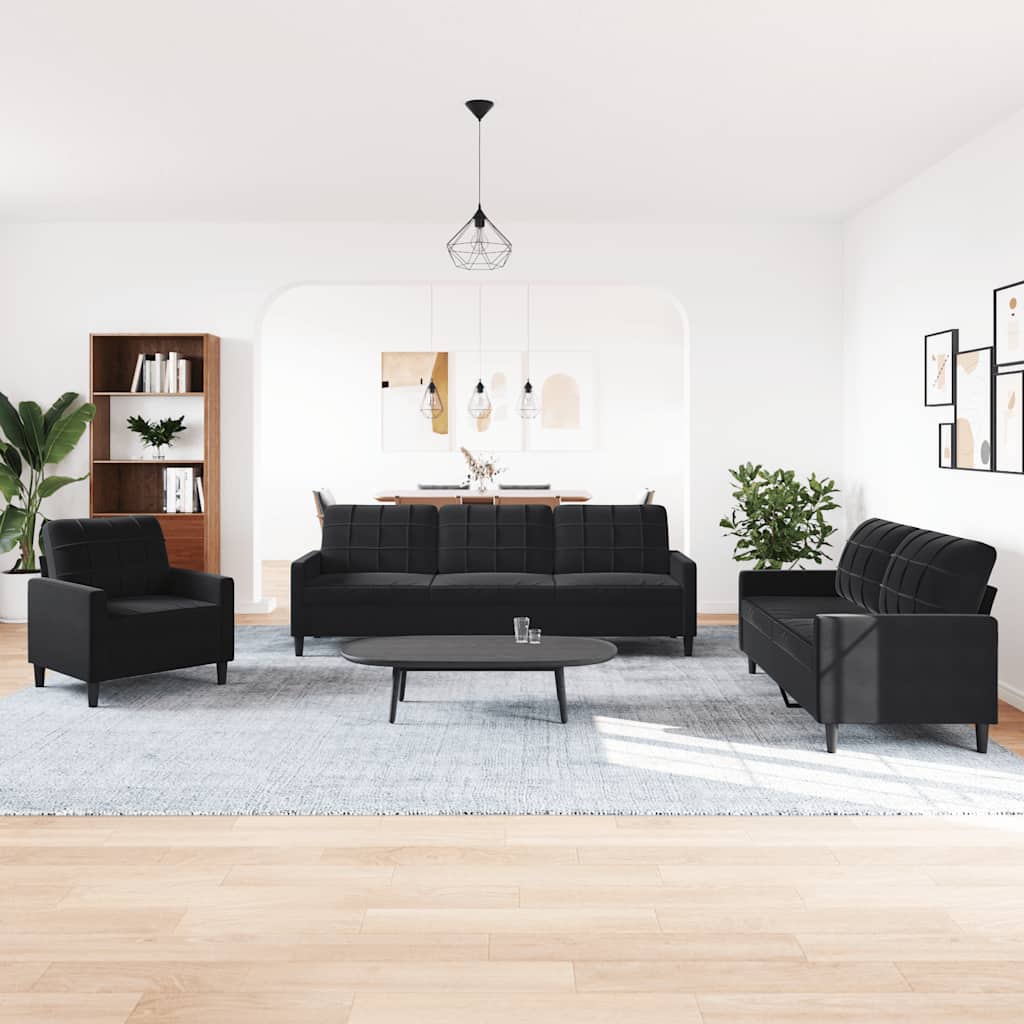 4 Pcs conjunto de sofás com almofadões veludo preto