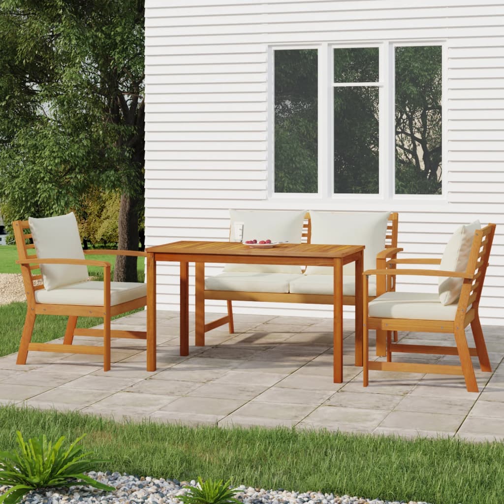 4 Pcs conj. jantar jardim c/ almofadões madeira acácia maciça