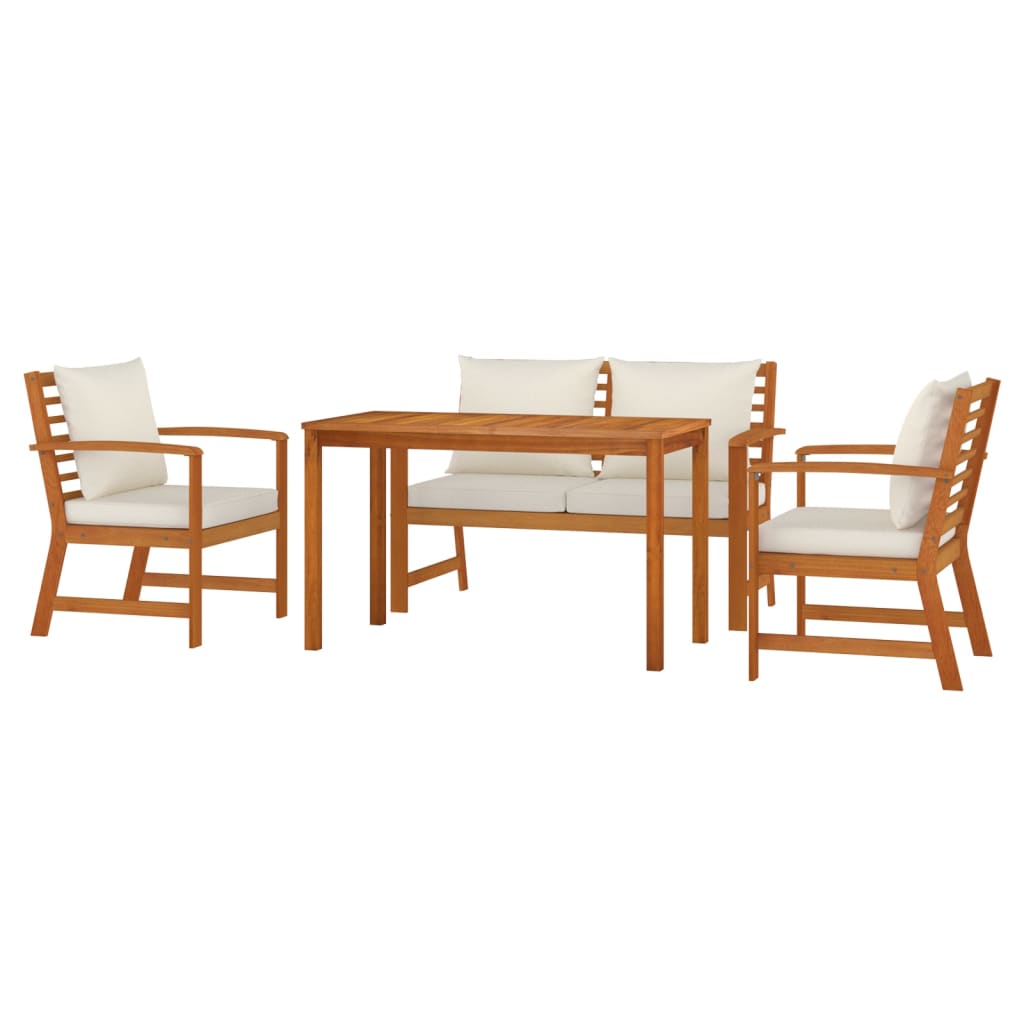 4 Pcs conj. jantar jardim c/ almofadões madeira acácia maciça