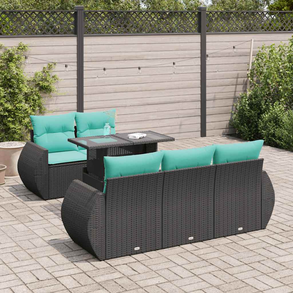 6 Pcs conjunto sofás jardim c/ almofadões vime PE/acácia preto