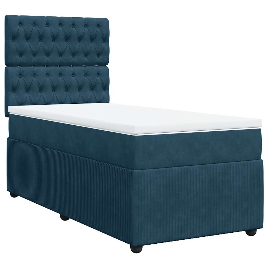 Cama boxspring com colchão 100x200 cm veludo azul
