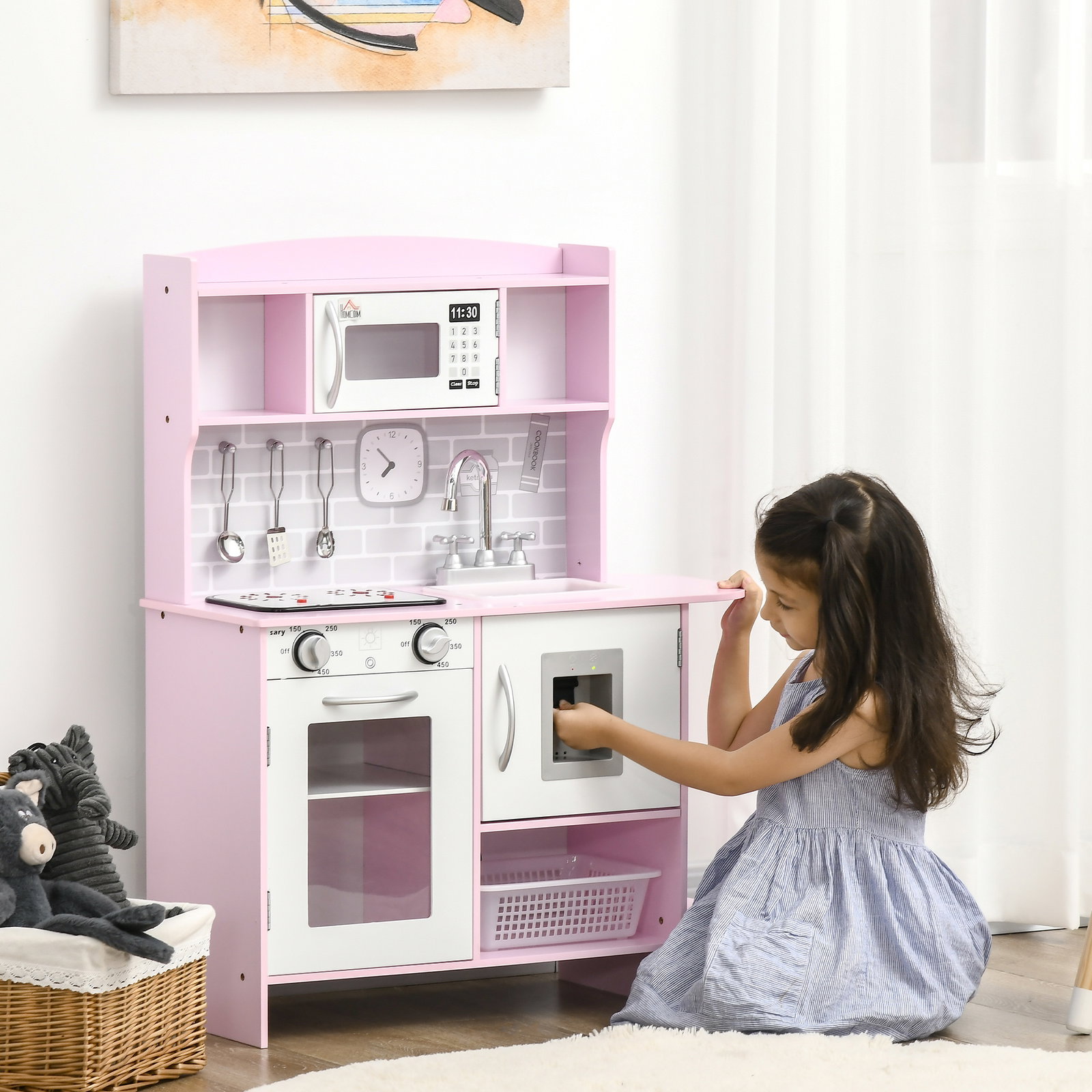 Cozinha infantil para crianças acima de 3 anos cozinha infantil com luzes sons lavatório fogão e forno 70x29x90cm rosa