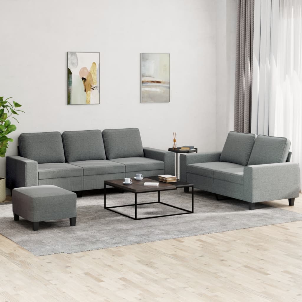 3 Pcs conjunto de sofás tecido cinzento-escuro