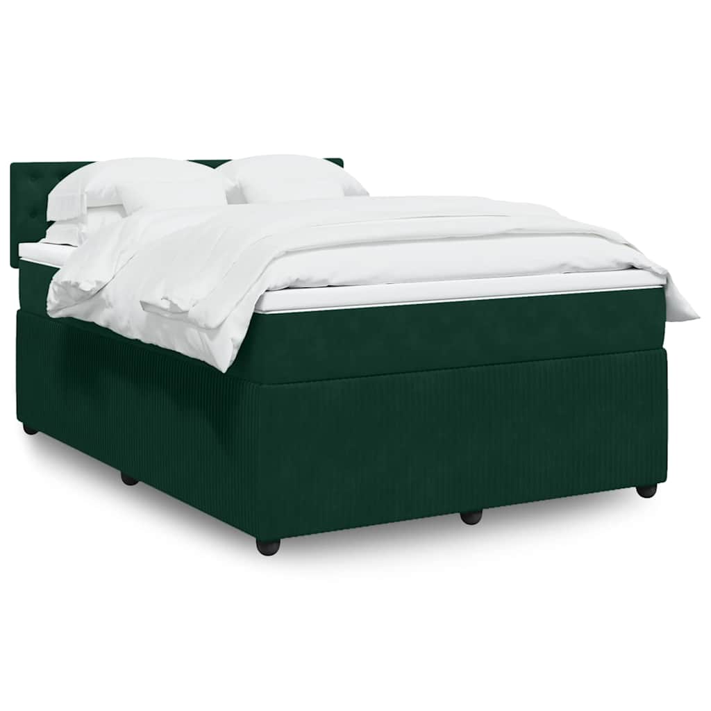 Cama com molas/colchão 140x200 cm veludo verde-escuro