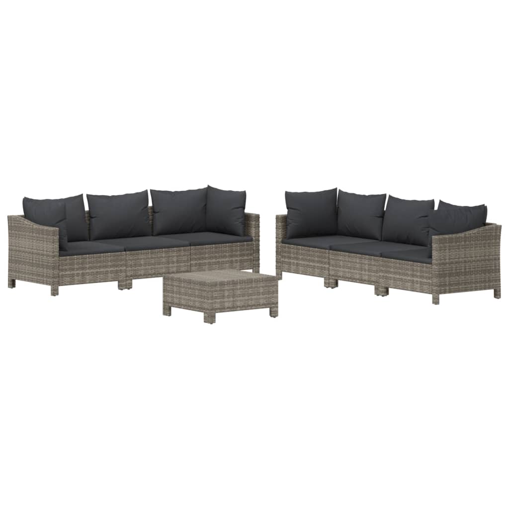 7 Pcs conjunto lounge de jardim c/ almofadões vime PE cinzento