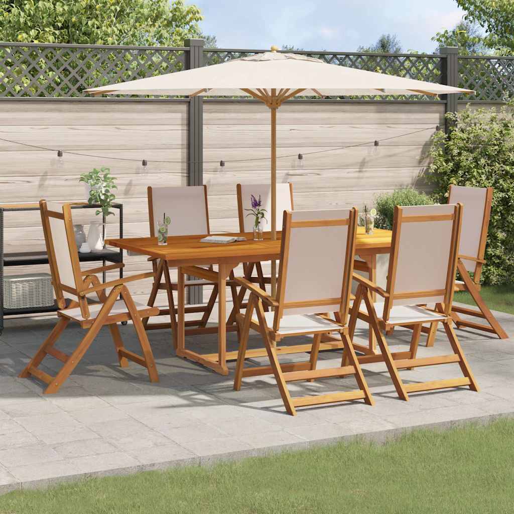 7 Pcs conjunto de jantar para jardim acácia maciça e textilene