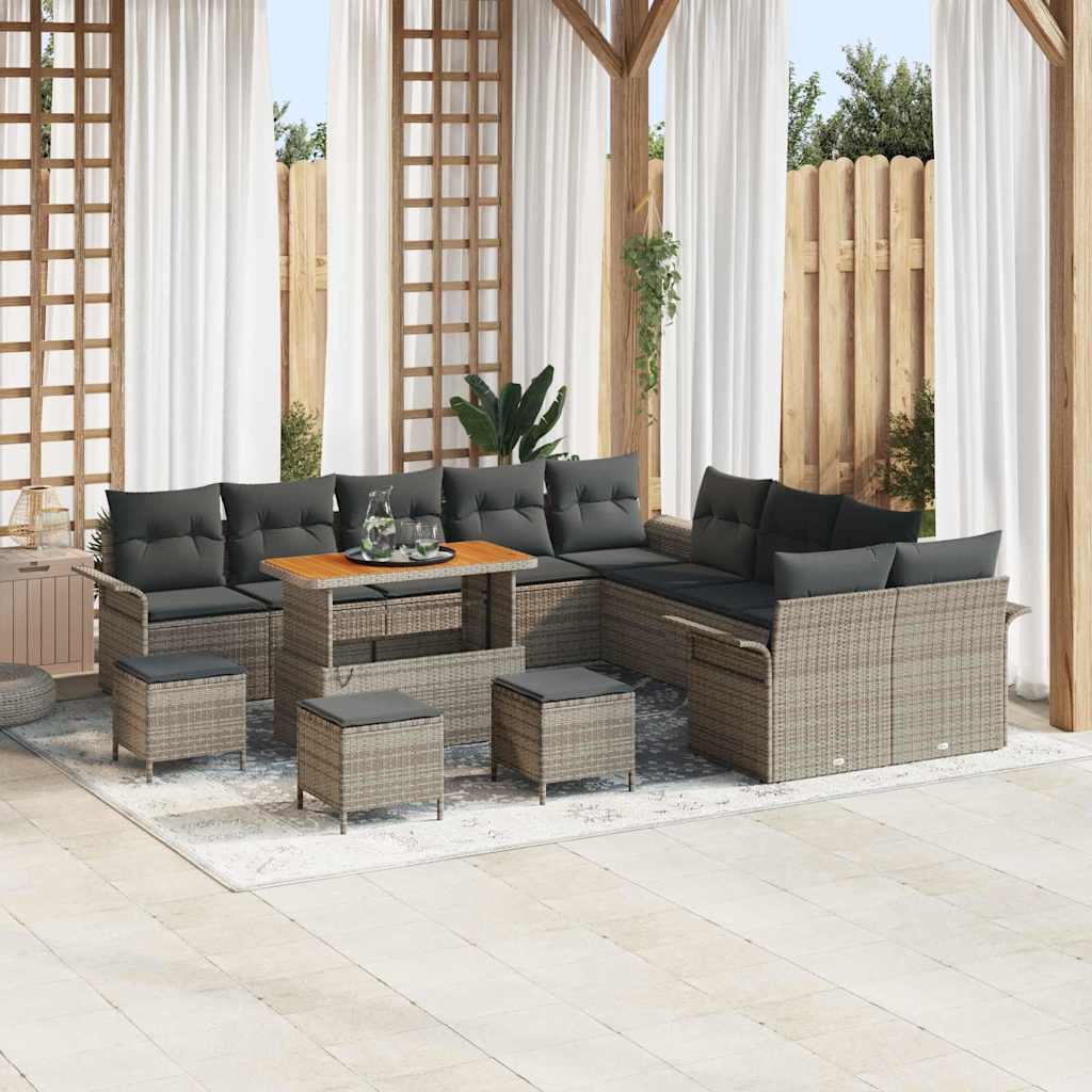 Conjunto de sofá de jardim 14 unid. cinzeto vime PE