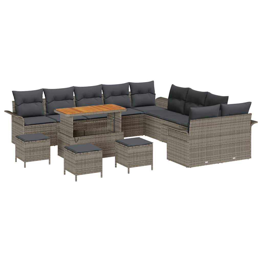Conjunto de sofá de jardim 14 unid. cinzeto vime PE