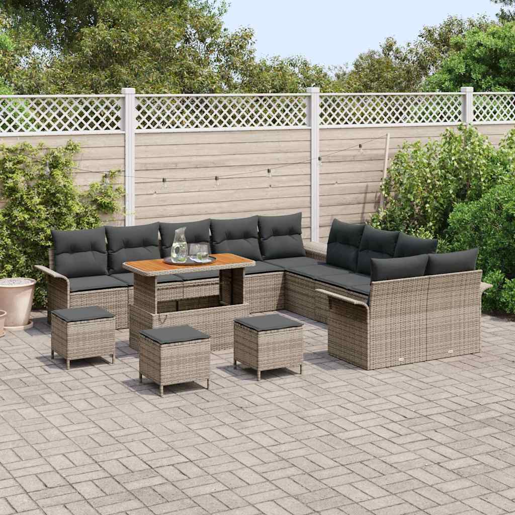 Conjunto de sofá de jardim 14 unid. cinzeto vime PE