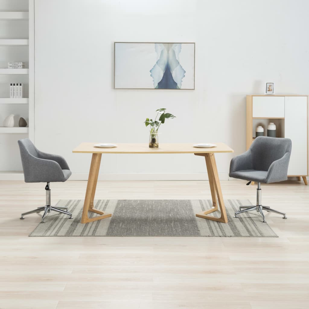 Cadeiras de jantar giratórias 2 pcs tecido cinzento-claro