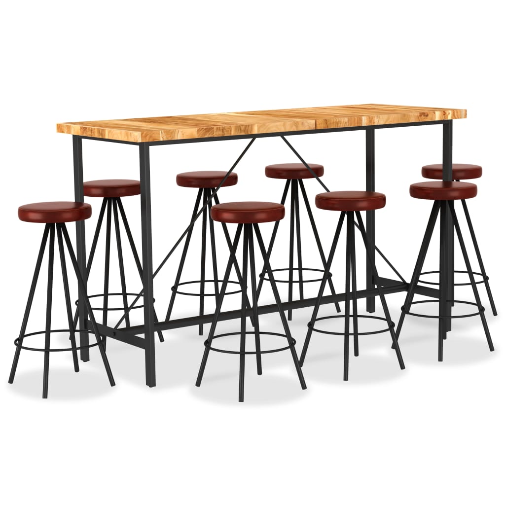 9 Pcs conjunto de bar madeira de acácia maciça e couro genuíno