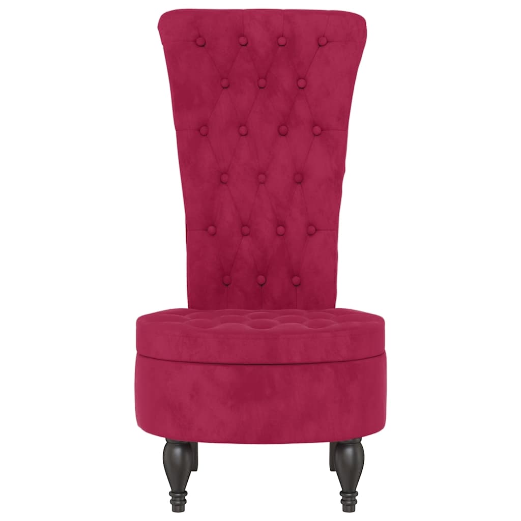 Cadeirão c/ encosto alto veludo vermelho-tinto design de botões