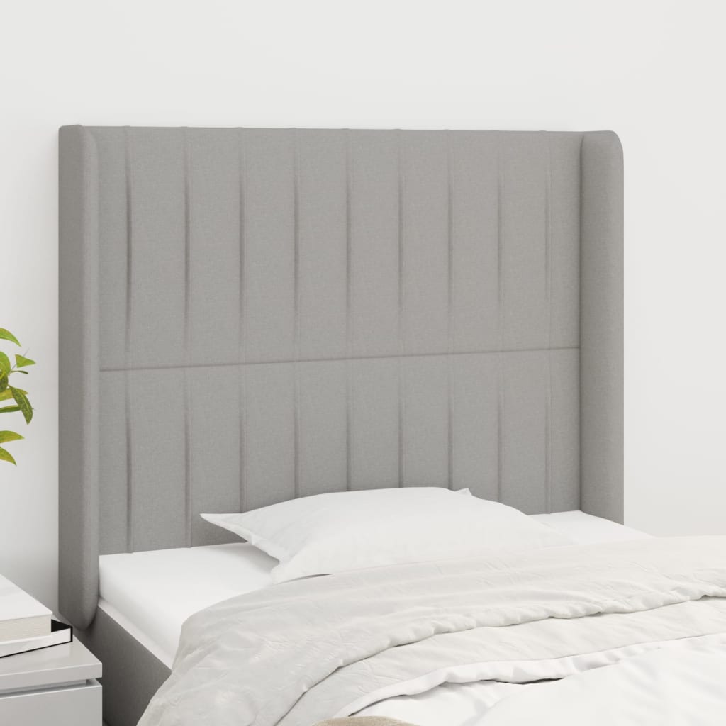 Cabeceira de cama c/ abas tecido 93x16x118/128cm cinzento-claro