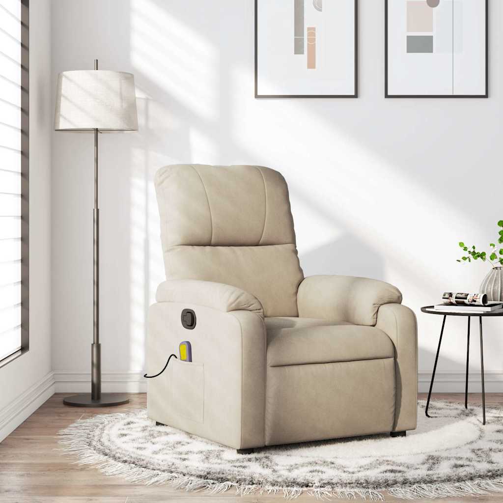 Poltrona de massagens reclinável tecido de microfibra creme