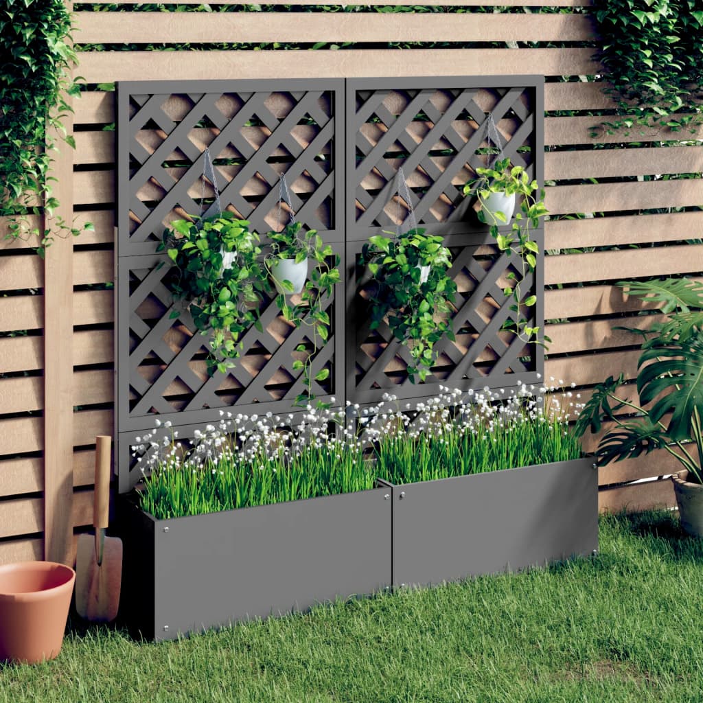 Vasos/floreiras com treliça wpc 2 pcs 65x33x135 cm cinzento