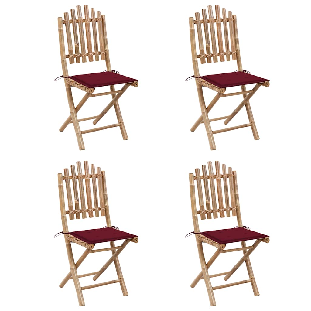 5 Pcs conj. de jantar dobrável c/ almofadões p/ exterior bambu