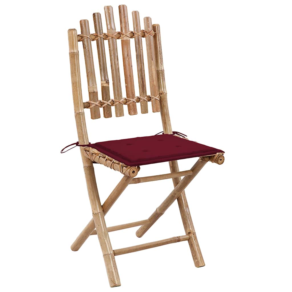 5 Pcs conj. de jantar dobrável c/ almofadões p/ exterior bambu