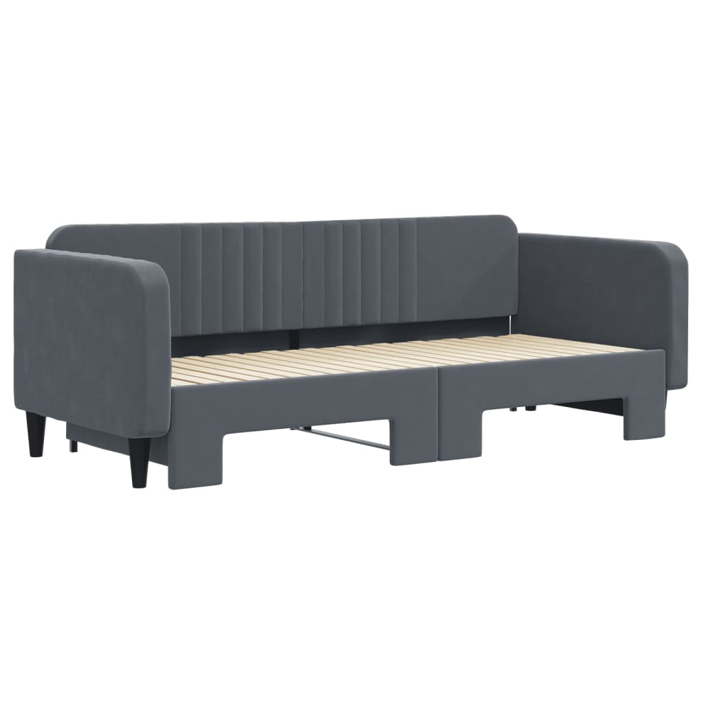 Sofá-cama com gavetão 90x200 cm veludo cinzento-escuro