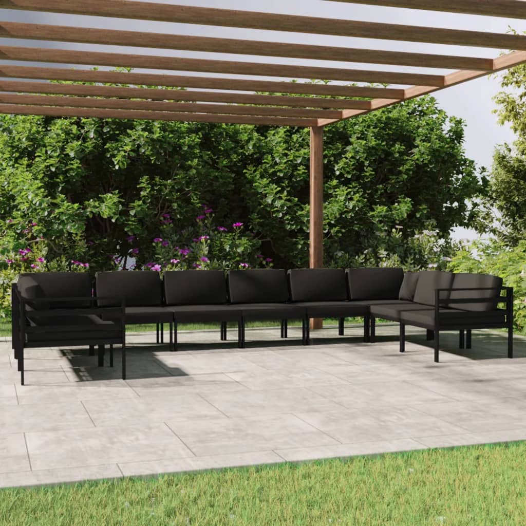 10 Pcs conjunto lounge jardim com almofadões alumínio antracite