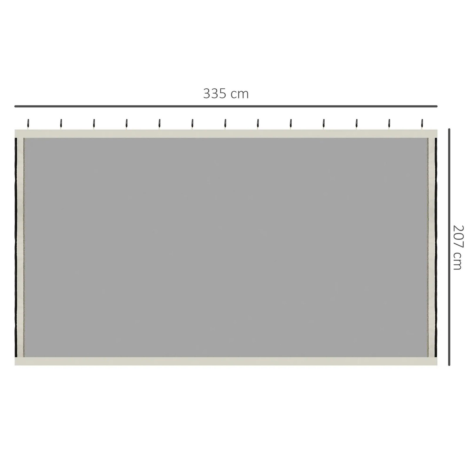 4 Painéis laterais 335x207 cm para tenda de jardim com mosquiteira zíperes e anéis preto