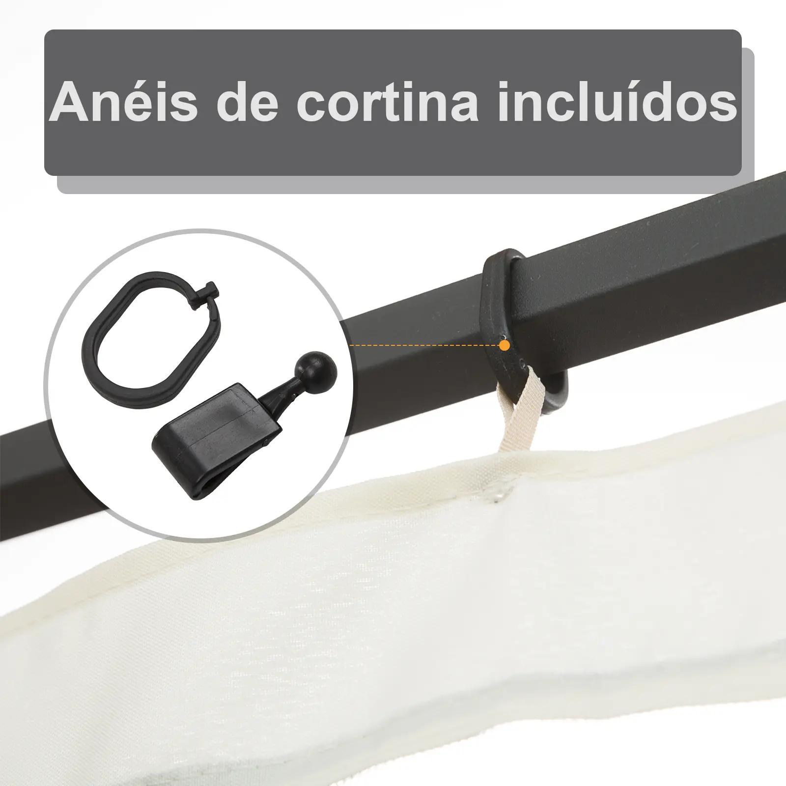 4 Painéis laterais 335x207 cm para tenda de jardim com mosquiteira zíperes e anéis preto