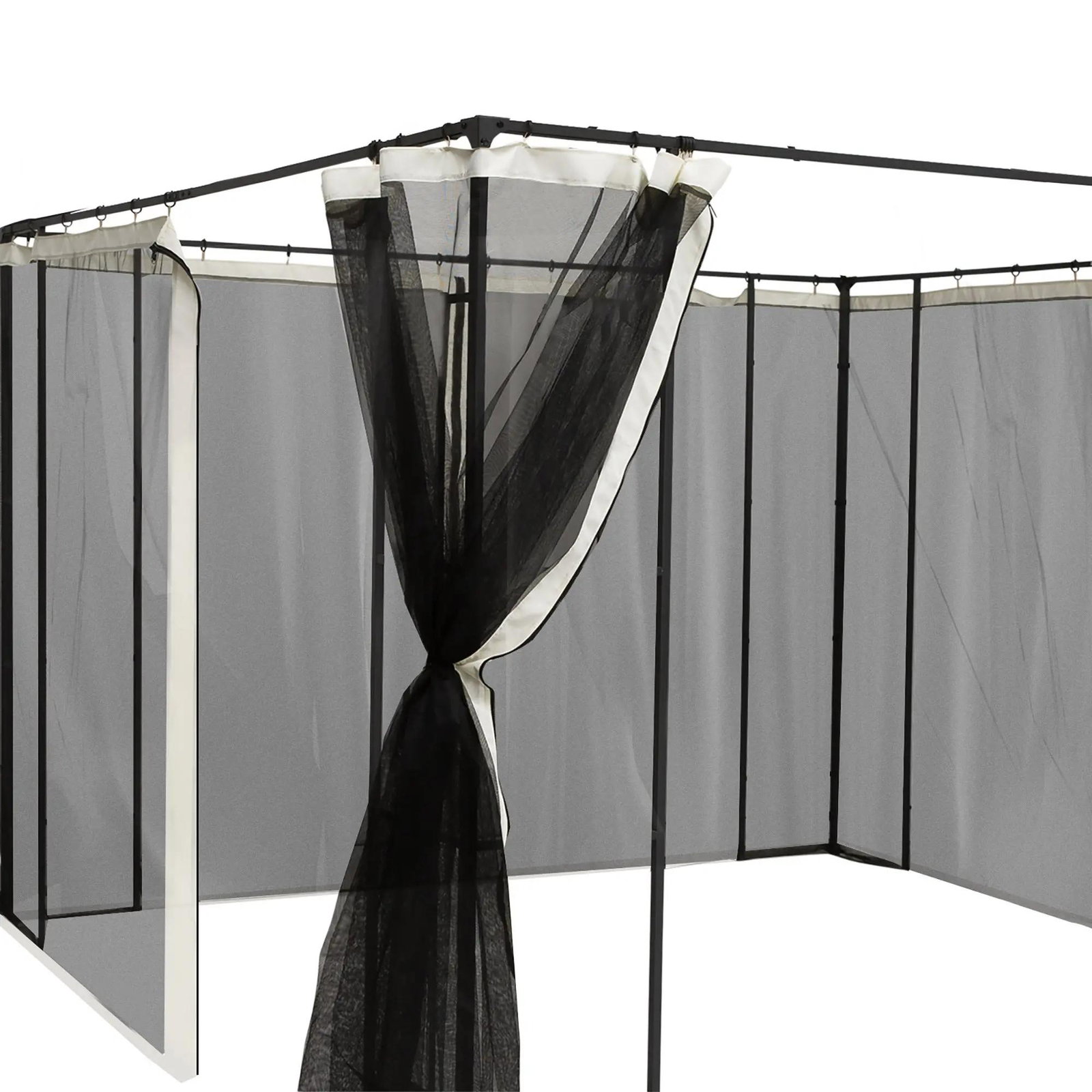 4 Painéis laterais 335x207 cm para tenda de jardim com mosquiteira zíperes e anéis preto