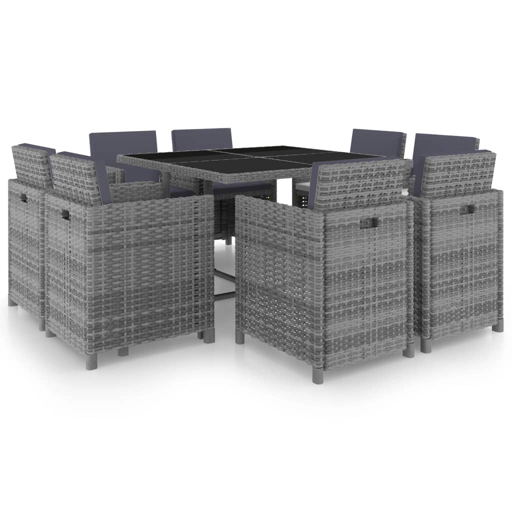 9 Pcs conjunto jantar exterior c/ almofadões vime PE antracite