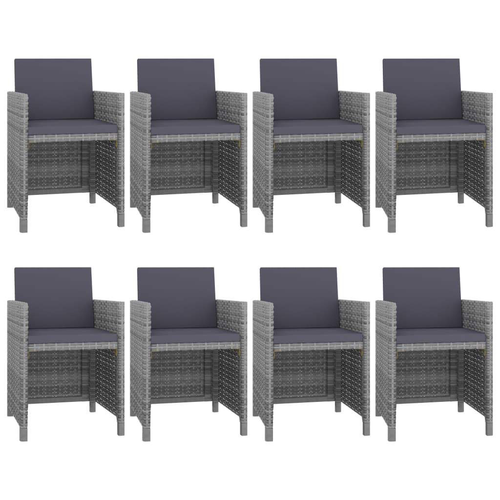9 Pcs conjunto jantar exterior c/ almofadões vime PE antracite