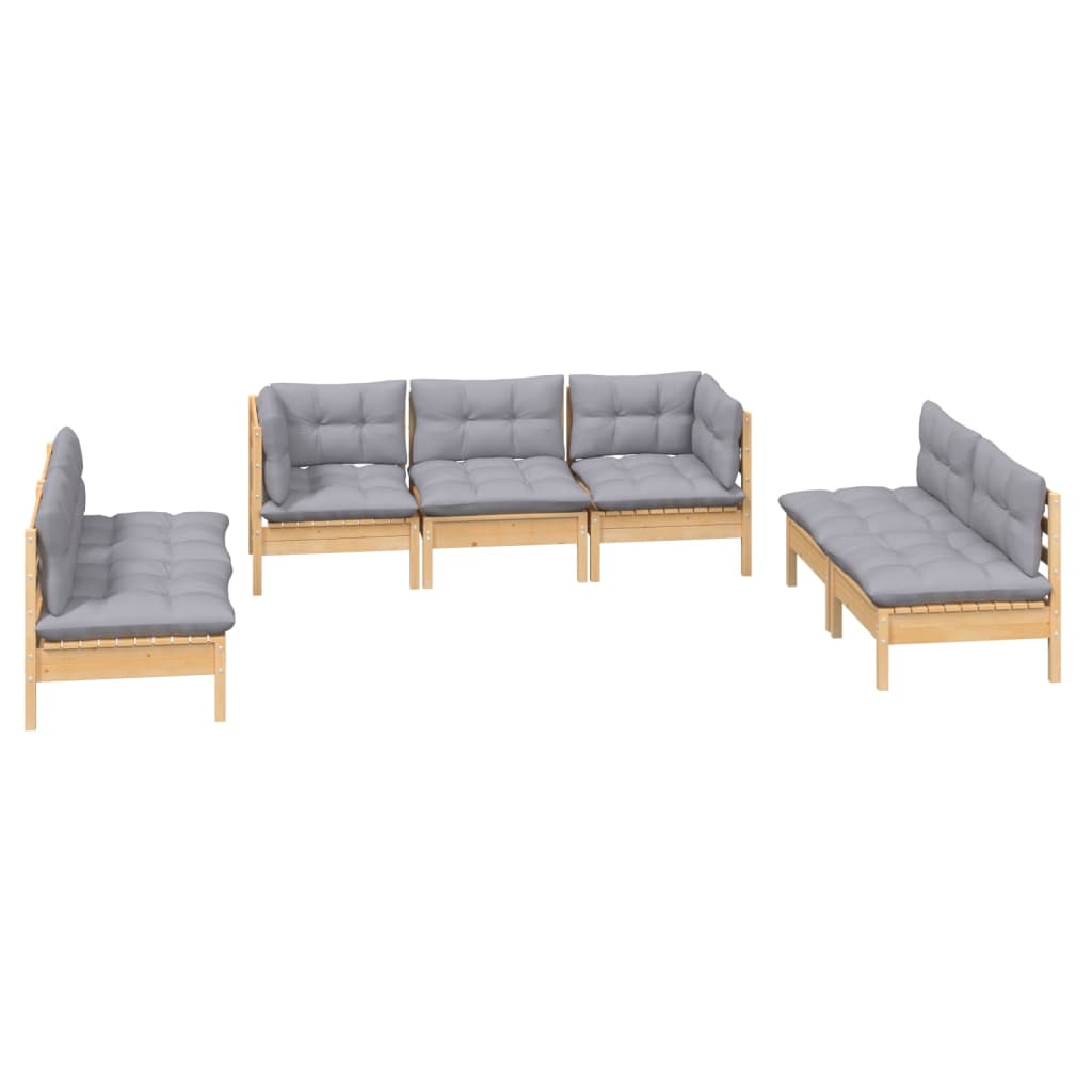 7 Pcs conjunto lounge de jardim + almofadões cinza pinho maciço